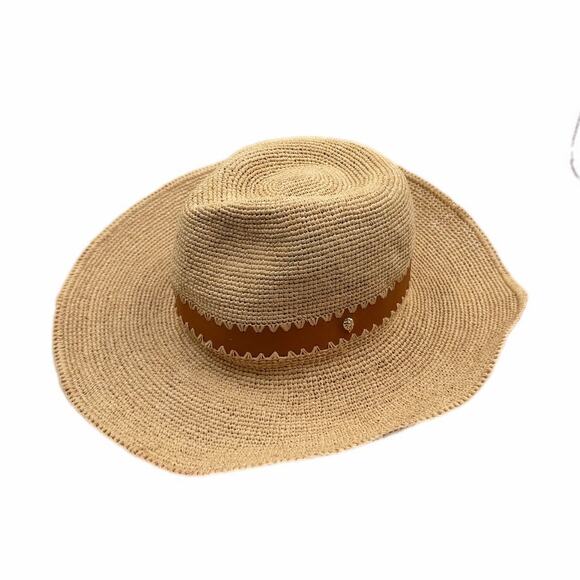 Helen Kaminski Accessories - Helen Kaminski OS Acheron Adjustable Raffia Leather Wide Brim Fedora Sun Hat